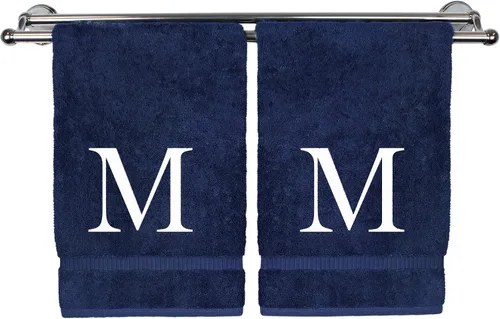 Vista 71 de Toalla de mano monogramada, regalo personalizado, juego de 2 - Toalla bordada con letra de bloque dorada - Extra absorbente 100% algodón turco