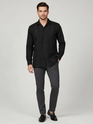 Vista 2 de NE PEOPLE Camisa de manga larga bordada con botones de guayabera cubana para hombre (S-4XL)