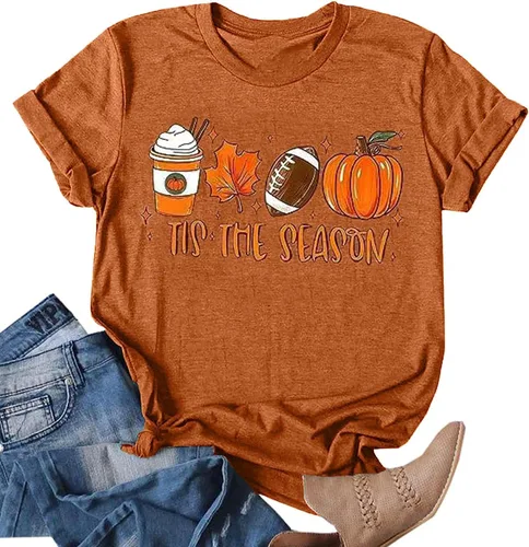 Vista 19 de Woffccrd - Camisetas divertidas con estampado de calabaza y leopardo para mujer, camisetas gráficas de manga corta de Halloween para mujer