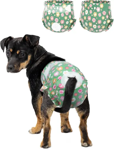 Vista 9 de Pet Soft Pañales para perras hembra, pañales desechables para perras, pañales para gatos y cachorros con agujero de cola de espuma ajustable