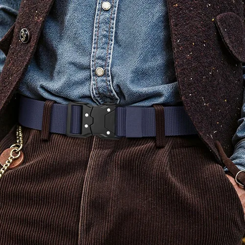Vista 4 de Cinturón táctico para hombres, cinturón casual de nailon para senderismo, trabajo, liberación rápida al aire libre