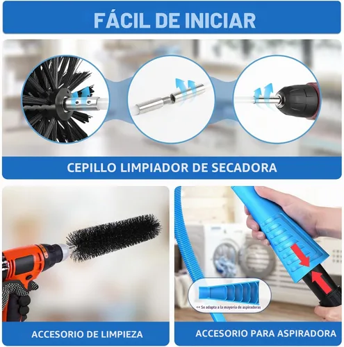 Vista 4 de PetOde Kit Limpiador de Conducto de Secadora de 32 Pies, Kit de Limpieza de Conducto de Secadora Removedor de Pelusa con Cepillo de Conducto
