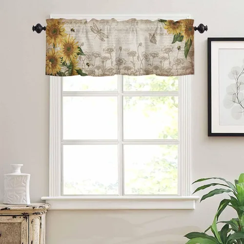 Vista 59 de Cortina de ventana ajustable con lazos para ventana, cenefa de cocina para sala de estar, arte abstracto, sol y arco iris, bolsillo para barra