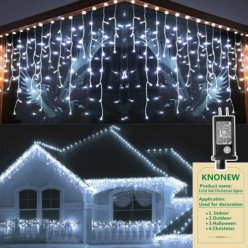 Vista 33 de Guirnalda de 400 luces LED con 75 gotas, de 33 pies, 8 modos de funcionamiento, de alambre transparente para decoración al aire libre, 400 modos