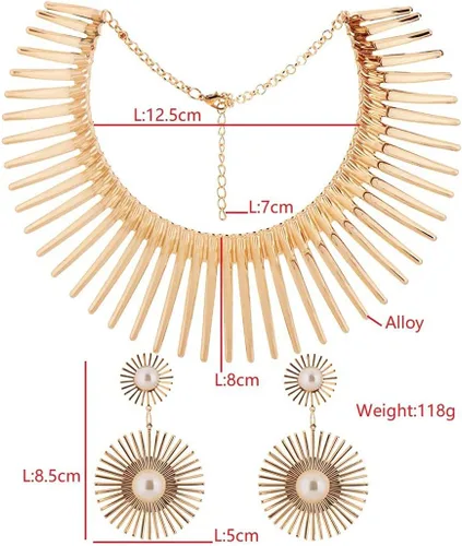 Vista 7 de Fstrend Collar gargantilla y aretes, juego de collar con forma de diente africano, collar con forma de diente canino africano, accesorios de joyería