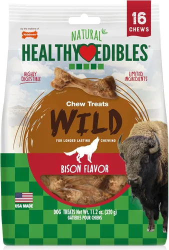Vista 13 de Nylabone Healthy Edibles WILD - Golosinas naturales masticables para perros, sabor a bisonte, perros pequeños de hasta 20 libras, huesos masticables