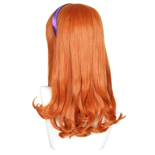 Vista 3 de ColorGround Peluca de cosplay ondulada color naranja con diadema morada tamaño infantil