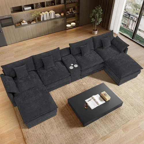Vista 10 de Sofá modular en forma de U de 143 pulgadas para sala de estar, sofá modular de gran tamaño, sofás seccionales modernos, asiento profundo de pana
