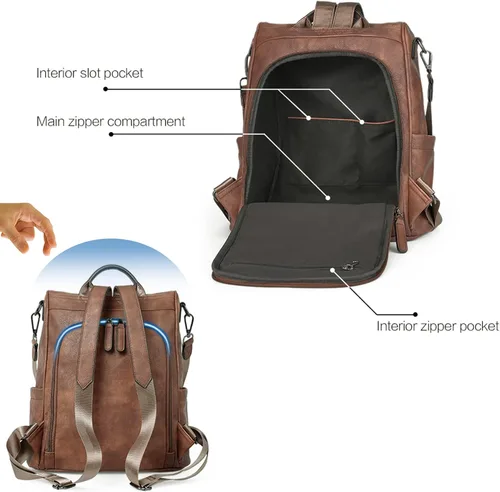 Vista 4 de CLUCI - Mochila de piel convertible para mujer bolsa de libros grande mochila antirrobo