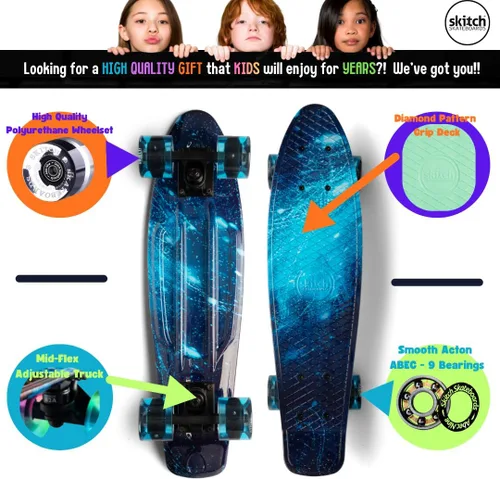 Vista 10 de SKITCH Patinetas para niños, adolescentes y adultos Juego de regalo de patineta premium para principiantes y profesionales, completo con tabla
