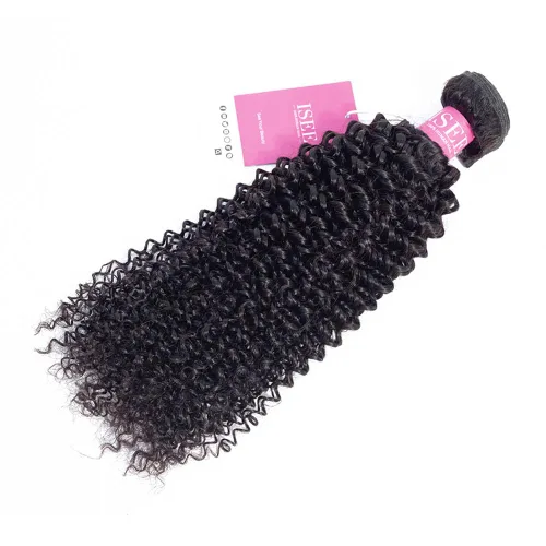 Vista 2 de ISEE Extensión de cabello malayo 100% virgen sin procesar, rizado profundo, color negro natural que puede ser teñido, 10 pulgadas 100% Malaysian