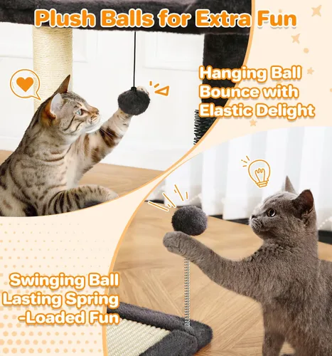 Vista 7 de Made4Pets - Torre de árbol pequeño para gatos, poste rascador para gatos 4 en 1 con cepillo de aseo para gatos, rascador de sisal natural de 20 Gris
