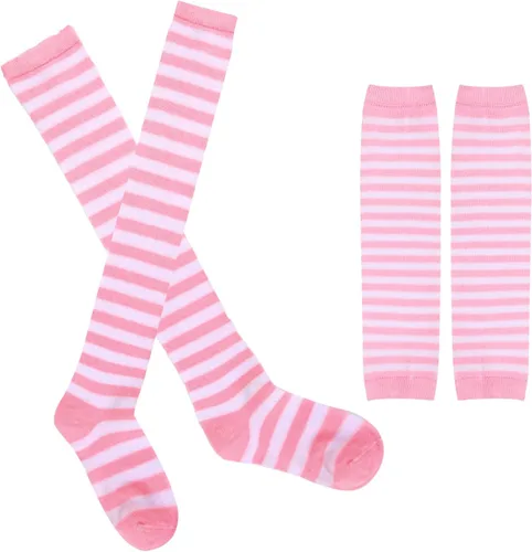 Vista 2 de Benefeet Sox Calcetines altos hasta el muslo a rayas para mujeres y niñas, calcetines altos por encima de la rodilla, calentador de piernas, brazos