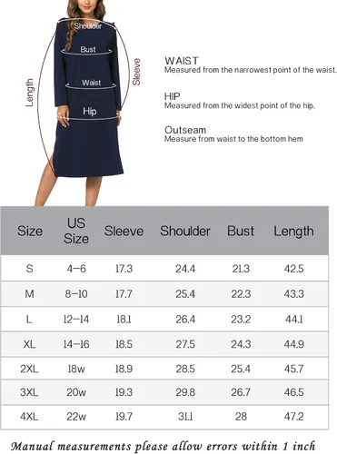 Vista 6 de LazyCozy Camisón de bambú para mujer, de manga larga, cómodo, para invierno, para dormir