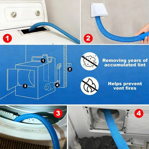 Vista 5 de Kit limpiador de ventilación de secadora, accesorio universal para manguera de vacío y cepillo flexible para pelusas de secadora, accesorio