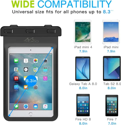 Vista 4 de MoKo Funda impermeable universal, bolsa seca para iPad mini 6/5/4/3/2, Samsung Tab 5/4/3, Galaxy Note 8, Tab S2/Tab E/Tab A 8.0, LG G Pad III 8.0