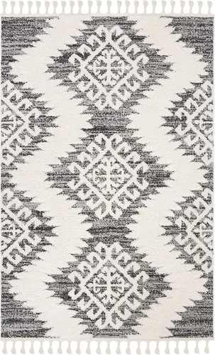 Vista 28 de SAFAVIEH - Alfombra de acento de la colección de borlas marroquíes Shag - 2'3" x 4', marfil y marrón, estilo bohemio, no suelta pelo y de fácil