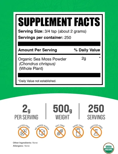 Vista 2 de BulkSupplements. com Polvo orgánico de musgo marino irlandés – Suplemento de musgo marino, suplemento superalimenticio – vegano y sin gluten, 0.07