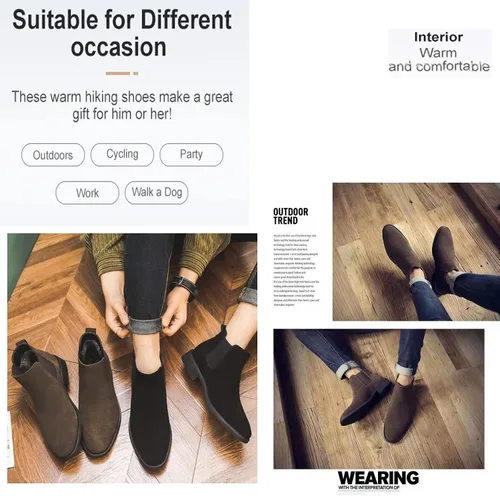 Vista 6 de Botas Chelsea de cuero para hombre, acogedoras botas formales de gamuza chukka de estilo formal, cómodas y formales.