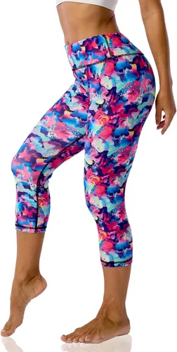 Vista 7 de UIUO-UIPEU Leggings capri estampados con bolsillos para mujer, control de abdomen, yoga, capris