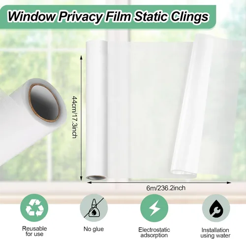Vista 2 de vivinin Película de vidrio esmerilado para ventana, 17.3 x 236.2 pulgadas, película de privacidad anti UV, película de privacidad para ventana