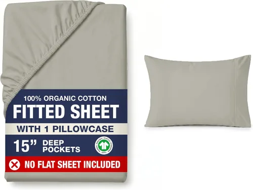 Vista 21 de LANE LINEN - Sábana bajera tamaño individual 100% algodón orgánico y 1 funda de almohada, tejido de percal suave, transpirable, apta para colchones