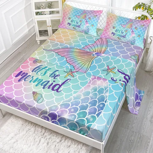 Vista 6 de Juego de sábanas de 4 piezas ajustadas y planas para niñas, estampado de mariposas y flores rosas con 1 + 2 fundas de almohada para cama individual