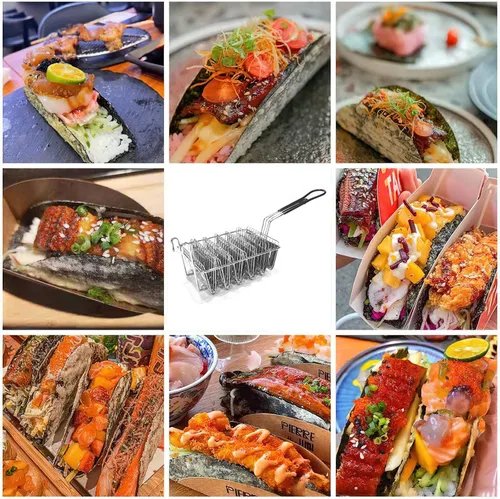 Vista 6 de FAMKIT Cesta para freidora de tacos, freidora de tacos, con capacidad para 6 conchas para freidora, cesta para tacos con mango de agarre