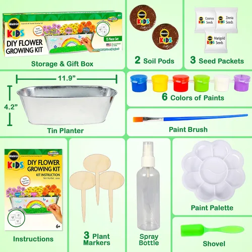 Vista 7 de Miracle GRO My First Flower Growing Kit - Kit de manualidades de pintura y jardinería de plantas para niños, niñas, regalos de Pascua para niños