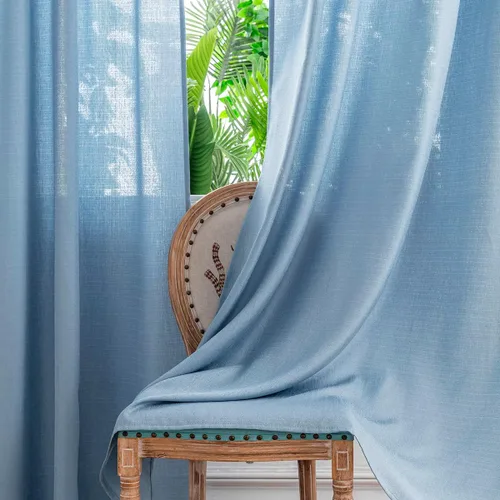 Vista 3 de Yancorp Cortinas azules de 84 pulgadas de largo para sala de estar, 2 paneles de lino con textura, juego de cortinas semitransparentes filtrantes