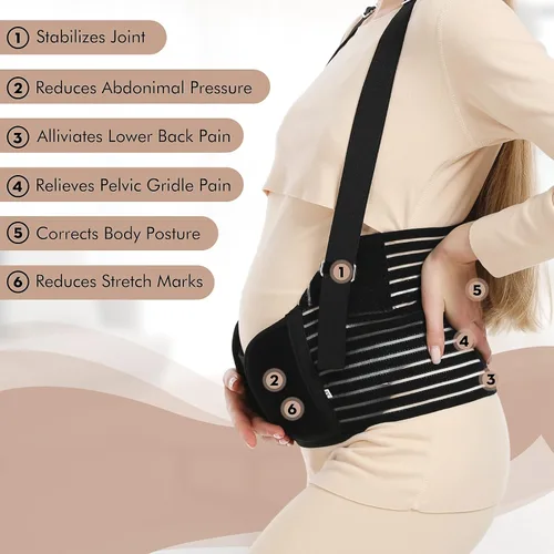 Vista 12 de Bandas para el vientre para mujeres embarazadas – Cinturón de maternidad Soporte de embarazo – Carpeta abdominal transpirable, soporte de espalda