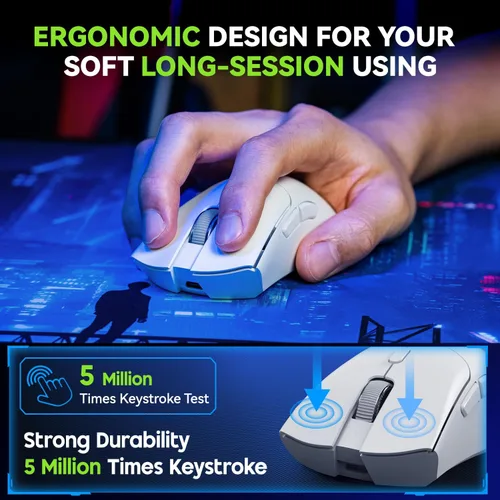 Vista 8 de Ratón para juegos, mouse inalámbrico para computadora portátil con 5 DPI ajustables, ligero, Bluetooth, 6 botones programados, mouse óptico