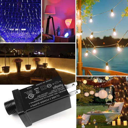 Vista 6 de Fuente de alimentación de 30 V 6 W clase 2, transformador de bajo voltaje LED impermeable de 0.2 A IP44 con enchufe de EE. UU., para luces de cadena