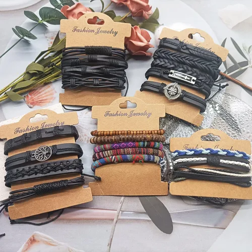 Vista 7 de SONNYX 27 pulseras de cuero trenzado para hombres y mujeres, pulseras de muñeca tejidas frescas, cuerdas de cáñamo, cuentas de madera, étnicas