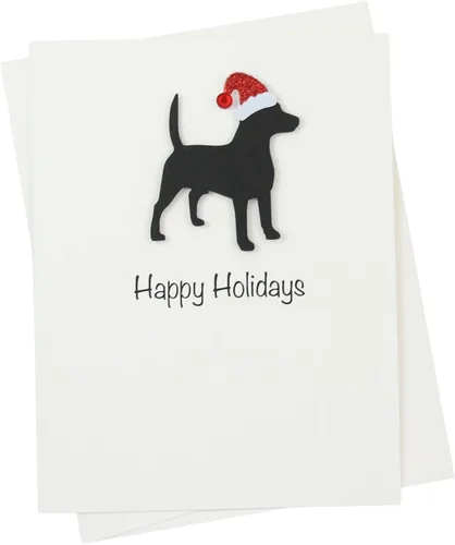 Vista 35 de Black Doodle Bernedoodle - Tarjetas de Navidad (10 unidades), hechas a mano, base blanca, perro con sombrero de Papá Noel Negro