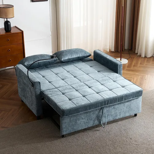 Vista 10 de Harper & Bright Designs Sofá cama convertible moderno de 56.9 pulgadas con un cojín de respaldo reversible, bolsillos laterales, dos puertos USB