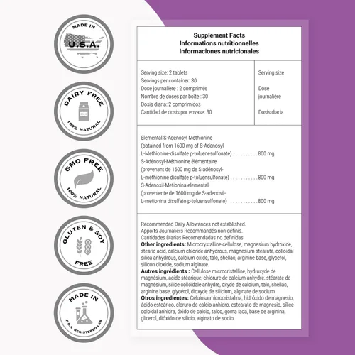Vista 3 de Supersmart - SAM-e 400mg (80% Active Isomer S,S) - Advanced S-Adenosyl Methionine SAM-e Supplement Non-GMO & Gluten Free - 60 Enteric Coated