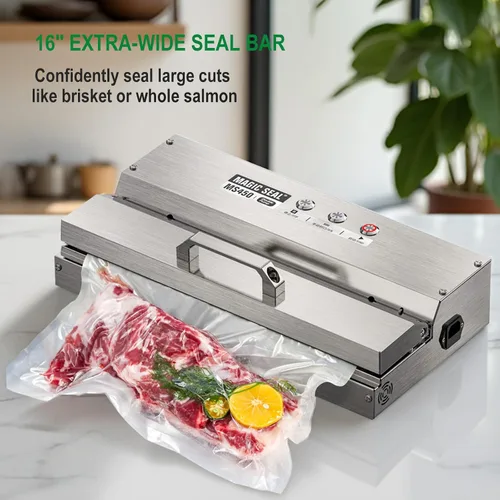 Vista 8 de MAGIC SEAL Sellador al vacío comercial de 16 pulgadas, máquina de envasado al vacío automática construida de acero inoxidable 304