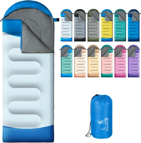 Vista 17 de Sacos de dormir para adultos y niños - 3 estaciones para clima frío y cálido, impermeables para acampar - Sacos de dormir ligeros para camping