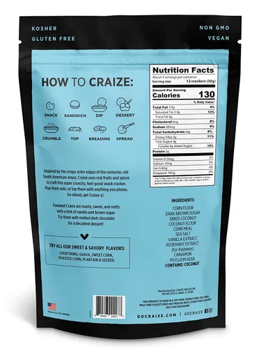 Vista 2 de Craize Patatas fritas de coco, sin gluten, veganas, kosher, galletas de maíz tostadas 4 onzas cada una
