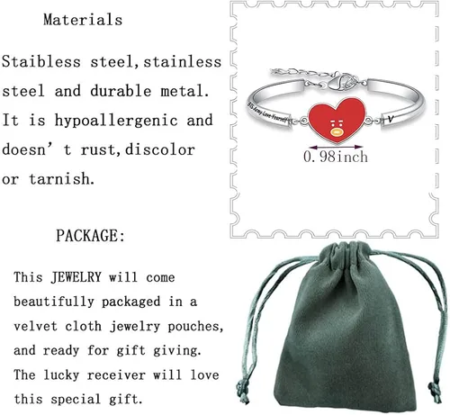 Vista 2 de MTYCTWED Love Yourself Pulsera Kpop Star Charm Pulsera de doble bucle regalo inspirador para amantes de la música, regalo de joyería para niñas