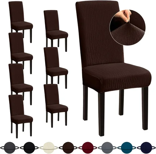 Vista 56 de Sufdari Juego de 4 fundas para sillas de comedor, color beige, antideslizantes, de elastano, elásticas, para comedor, hotel (Grande)