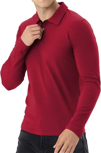 Vista 2 de Aiyino Camisas polo de manga cortalarga para hombre, estilo casual, ajustadas, básicas, de algodón
