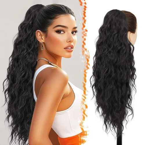 Vista 18 de BARSDAR Extensión de cola de caballo resaltada - 20 pulgadas de extensión de cola de caballo rizada y ondulada con cordón para mujeres - Extensiones