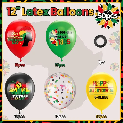 Vista 2 de 50 globos de látex para decoración de fiesta patriótica negra del Día de la Libertad, globos de látex para el Día de la Independencia Afro Americana