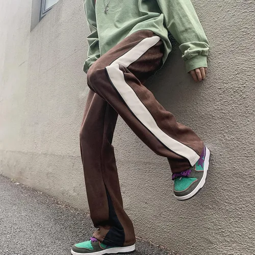 Vista 5 de Skateboard Frog Pantalones de chándal para hombre Patchwork Open Wide Bottom Suede Casual Pantalones de pierna recta