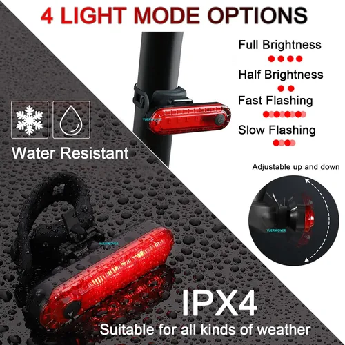 Vista 6 de Paquete de 2 luces traseras de bicicleta recargables USB-C para montar de noche, luces traseras de bicicleta, luces delanteras y traseras