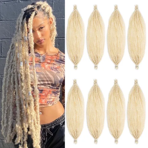 Vista 25 de Cabello de Envoltura Pre-Esponjado de 8 Pulgadas, 3 Paquetes, Cabello Afro Twist Pre-Separado Elástico para Locs, Cabello Afro Twist Negro Natural