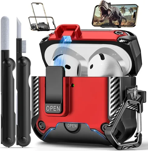 Vista 25 de Funda para AirPods Pro de 2ª Generación con Soporte para Teléfono, Protección Completa contra Caídas con Diseño de Interruptor Automático a Presión
