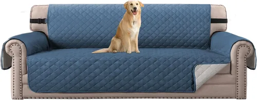 Vista 25 de H.VERSAILTEX Funda de sofá resistente al agua para sofá de 3 cojines, reversible, protector de muebles acolchado con correa elástica, funda de sofá